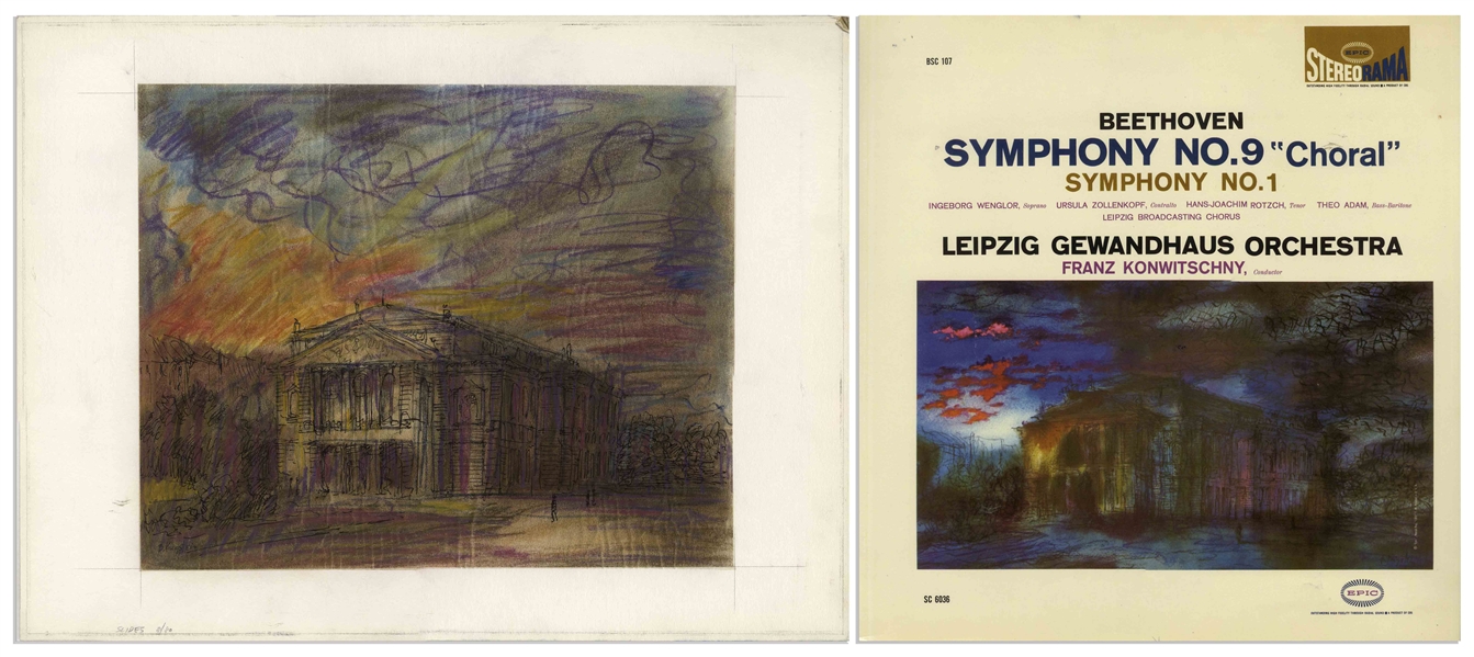 Bernard Krigstein Signed Illustration, From 1959 for the LP Beethoven Symphony No. 9 -- Large Illustration Measures 16.75 x 13.5